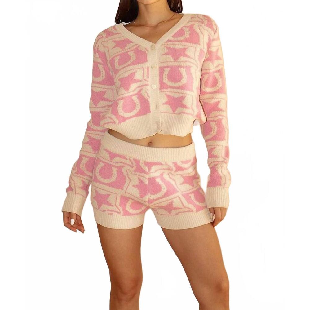 NEW BAILEY ROSE western cowgirl sweater short set in pink